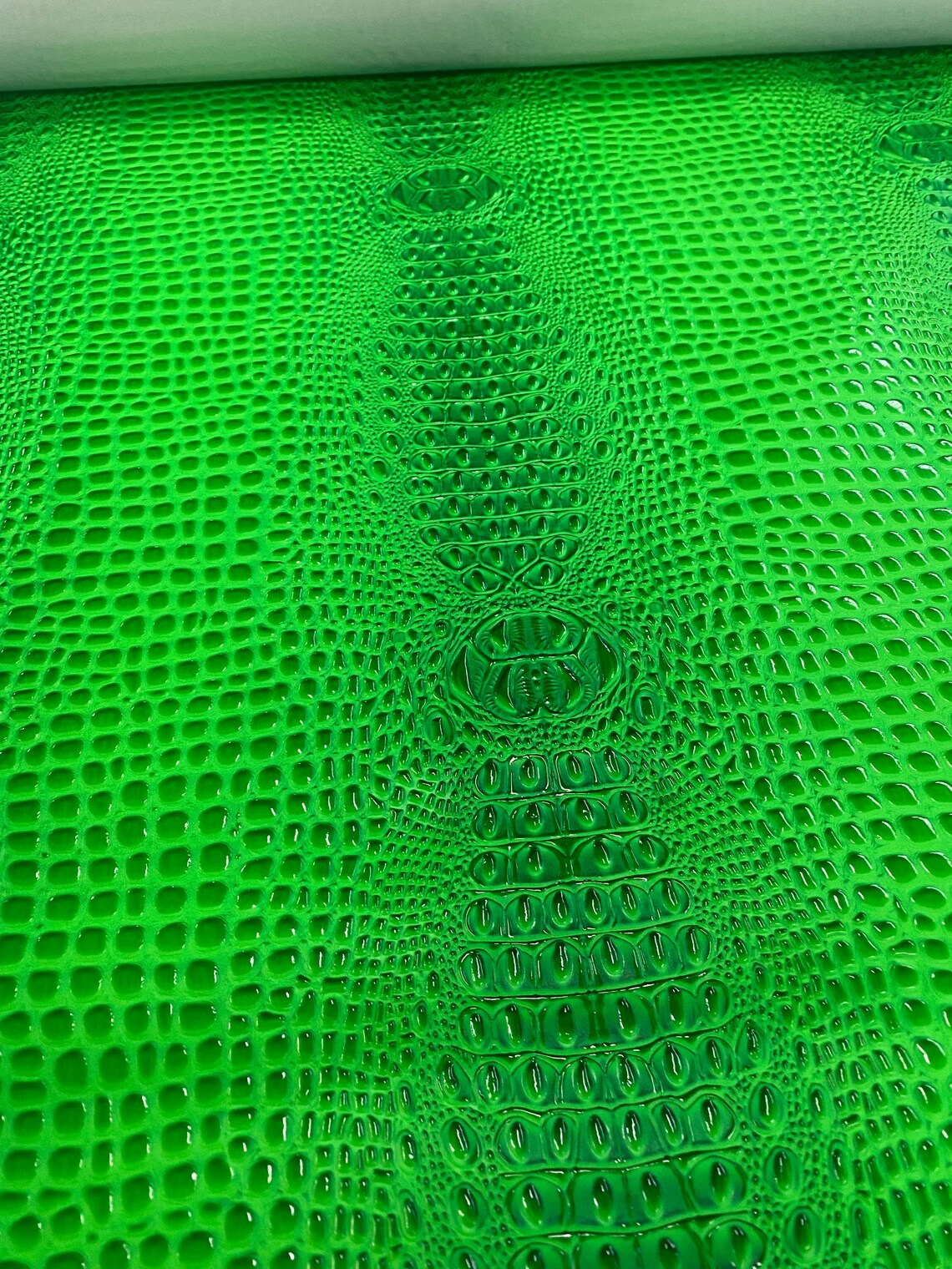 Vinyl faux leather Neon green Swamp 3D Crocodile embossed upholstery apparel handbags fabrics