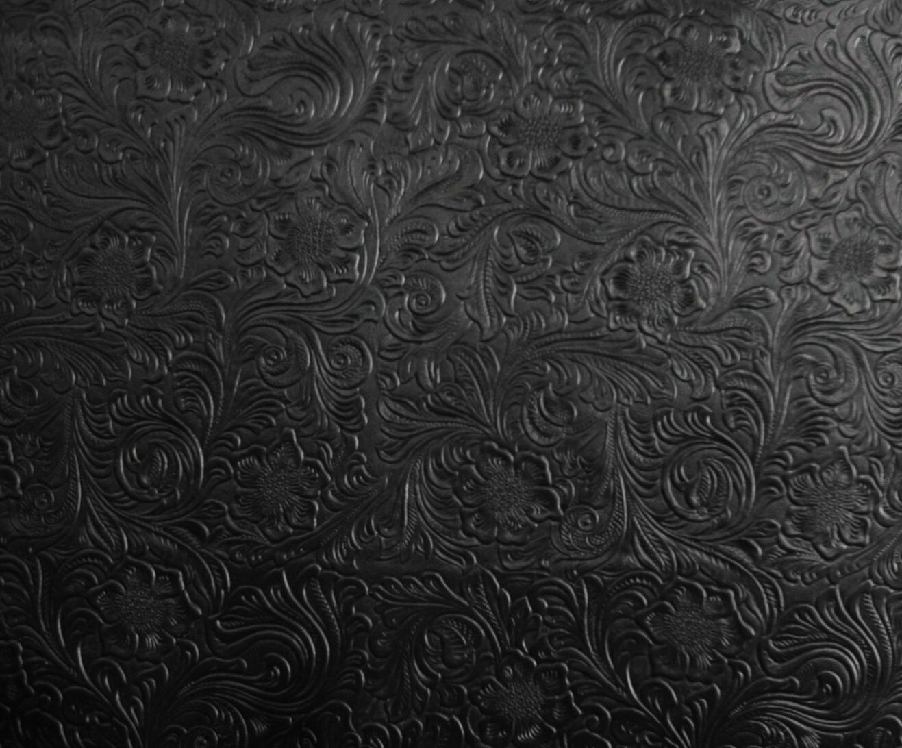 Black Western Embossed Floral Faux Leather Vinyl Upholstery 54" wide