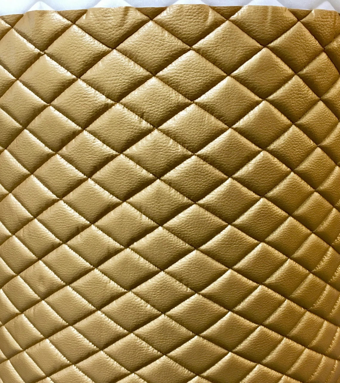 Gold Metallic Champion Diamond Quilted Faux Leather Vinyl 3/8" Foam Back 54" Wide | Upholstery Fabric by the Yard