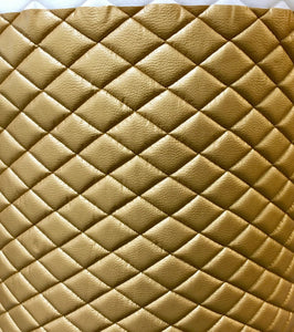 Gold Metallic Champion Diamond Quilted Faux Leather Vinyl 3/8" Foam Back 54" Wide | Upholstery Fabric by the Yard