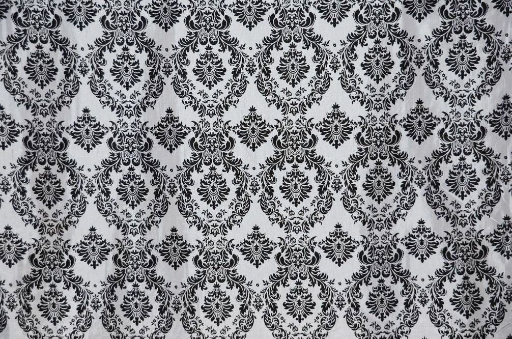 White Taffeta Black Velvet Flocking Damask 60" Wide || Fabric by the Yard