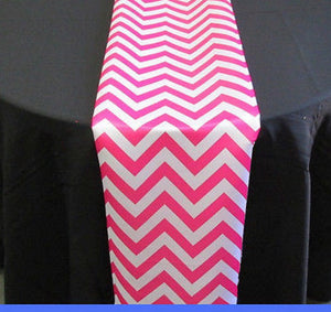 Set of 4 Hot Pink Chevron on White Dull Satin 14" X 108" Table Runners || Event Decor