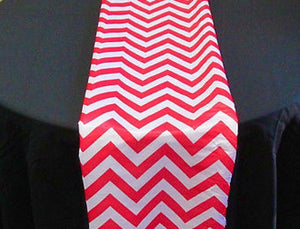 Set of 4 Red Chevron on White Dull Satin 14" X 108" Table Runners || Event Decor