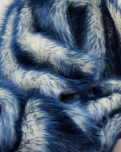 Navy Tipped White Shaggy Faux Fur Suede Back 4ft x 6ft Throw Blanket || Home Décor