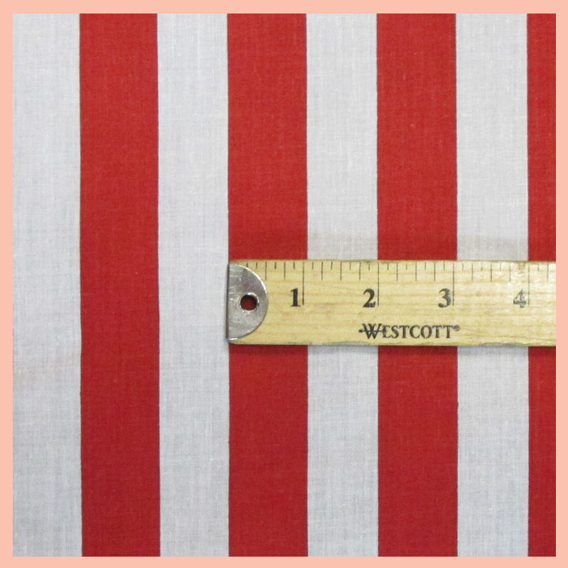 Red and White 1" Stripe Printed White Poly Cotton 60” Wide || Fabric by the Yard