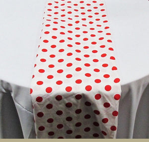 Set of 4 Red 1" Polka Dot White Charmeuse 14" X 108" Table Runners || Event Décor