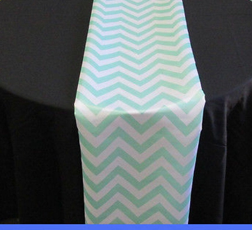 Set of 4 Mint Chevron on White Dull Satin 14" X 108" Table Runners || Event Decor