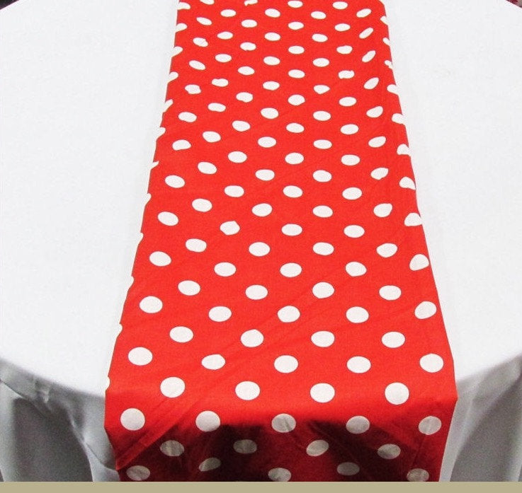 Set of 4 White 1" Polka Dot Red Charmeuse 14" X 108" Table Runners || Event Décor