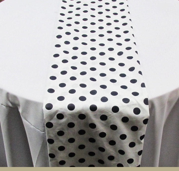 Set of 4 Navy 1" Polka Dot White Charmeuse 14" X 108" Table Runners || Event Décor