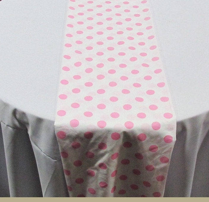 Set of 4 Pink 1" Polka Dot White Charmeuse 14" X 108" Table Runners || Event Décor