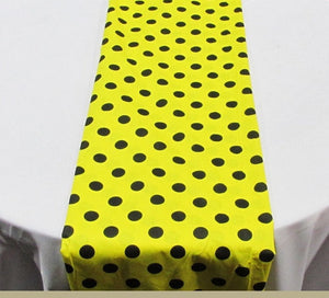 Set of 4 Black 1" Polka Dot Yellow Charmeuse 14" X 108" Table Runners || Event Décor