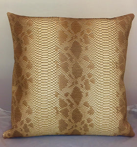 Set of 2 Caramel Snake Embossed Faux Leather Vinyl 18"x18" Pillows || Home Decor