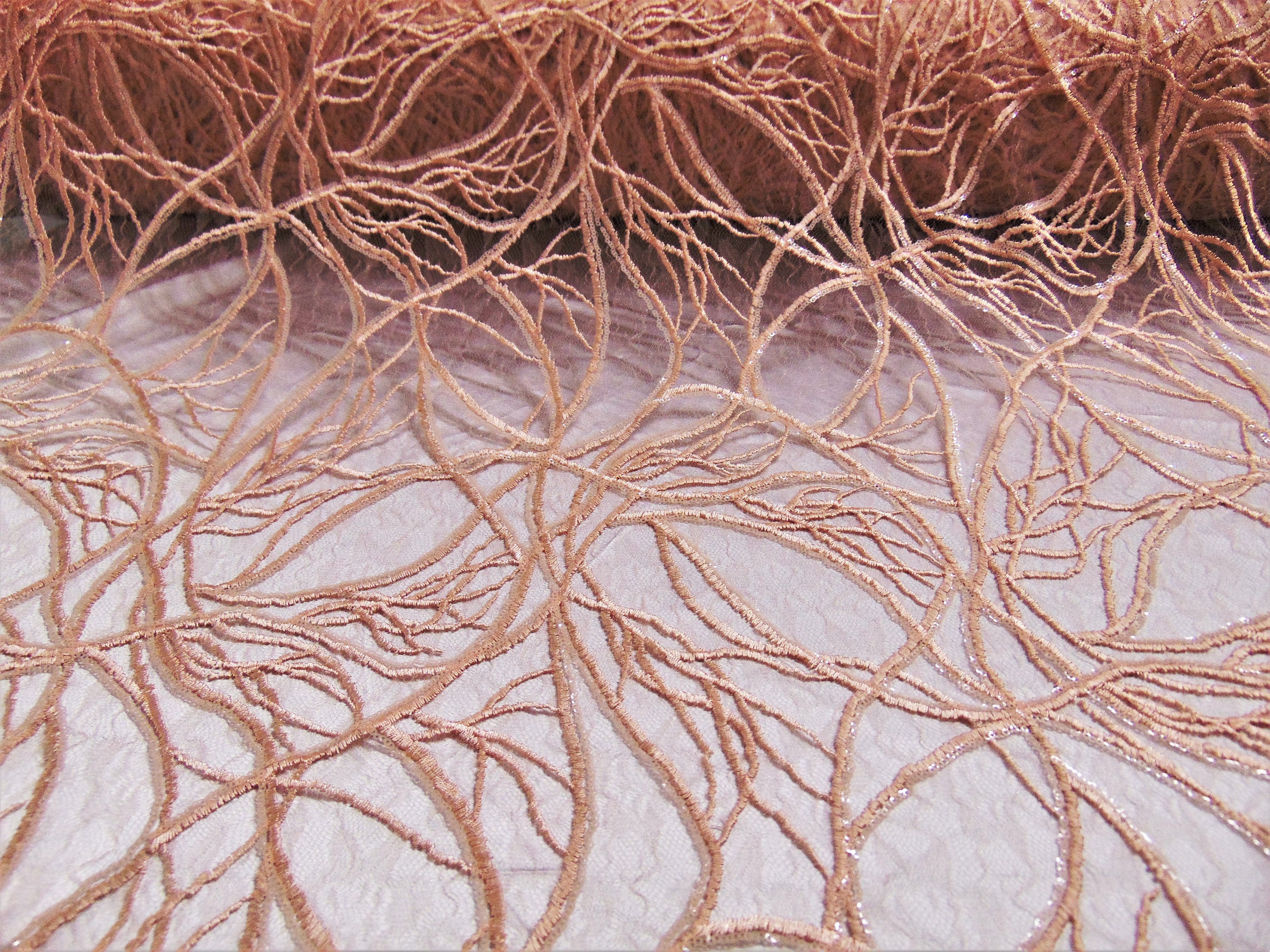 Peach Vein Embroidered Sheer Sequin Lace 52” Wide || Fabric by the Yard