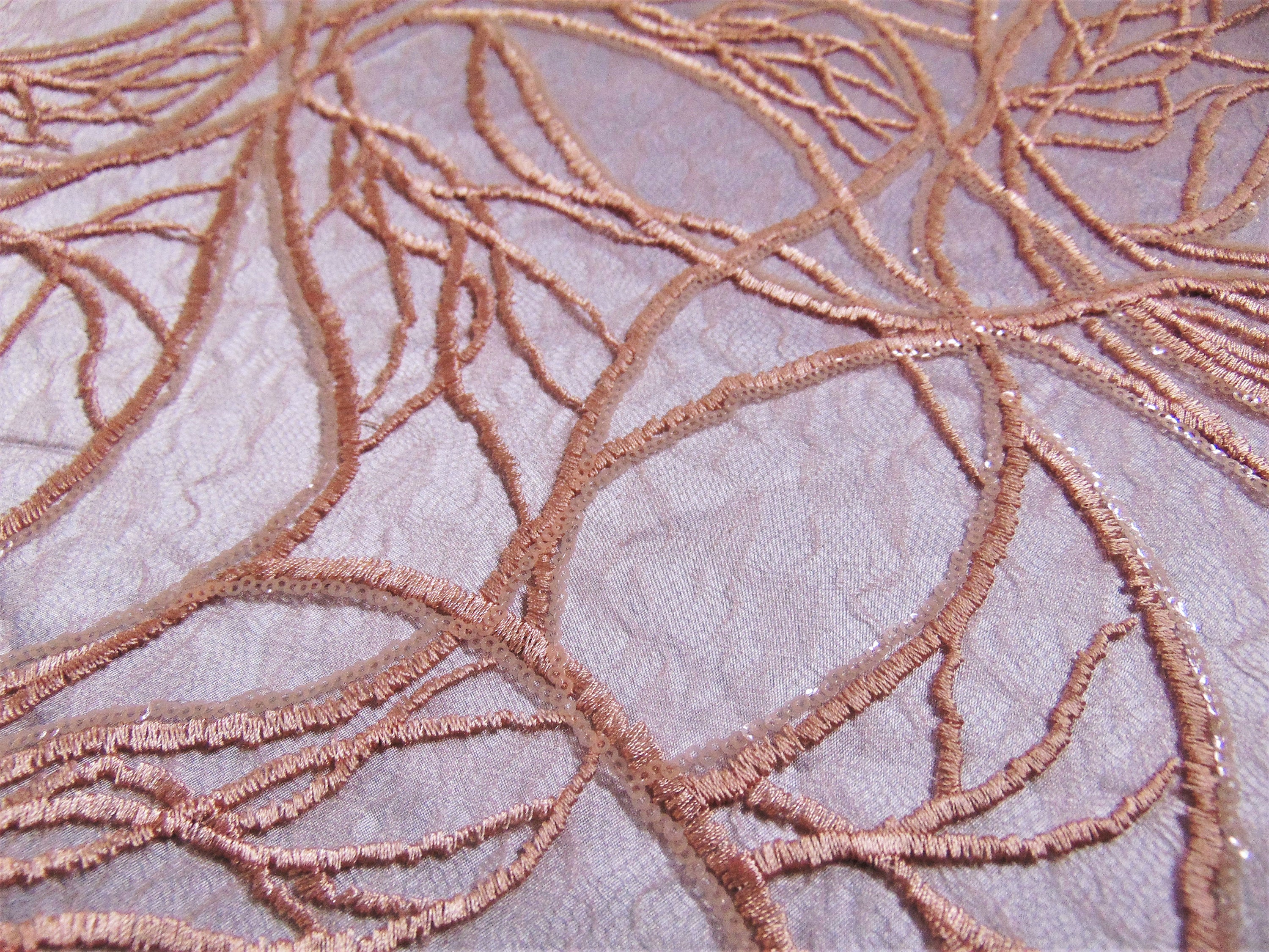 Peach Vein Embroidered Sheer Sequin Lace 52” Wide || Fabric by the Yard