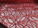 Load image into Gallery viewer, Red Vein Embroidered Sheer Sequin Lace 52” Wide || Fabric by the Yard
