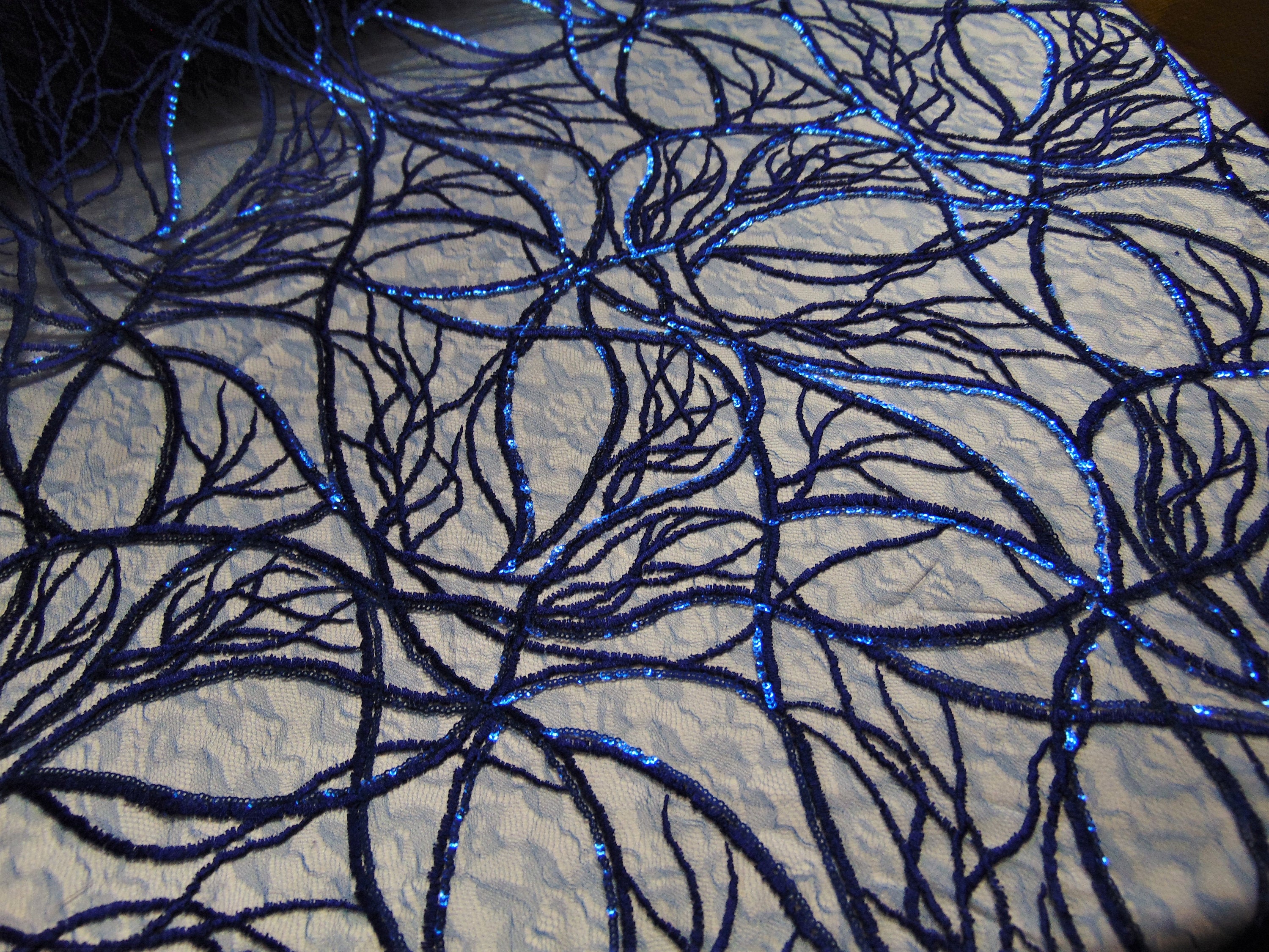 Royal Blue Vein Embroidered Sheer Sequin Lace 52” Wide || Fabric by the Yard