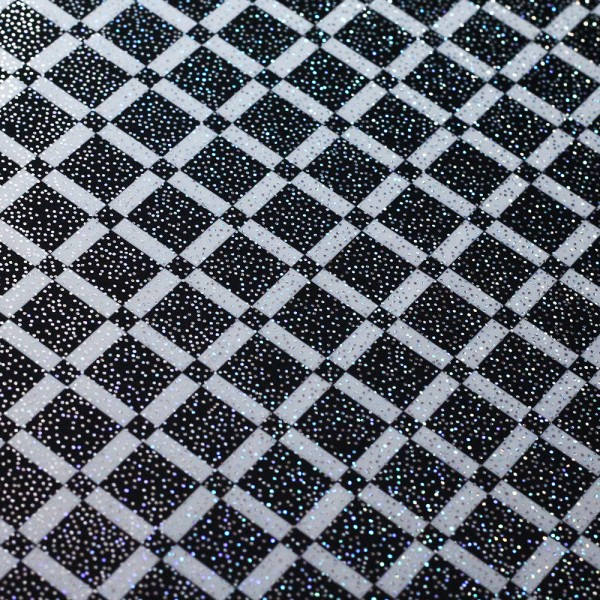 Black and White 50's Check Foil Nylon Spandex Lycra 58" Wide || Dance Fabric by the Yards