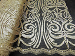 Load image into Gallery viewer, Champagne Art Nouveau Sequin Damask Lace Mesh Back  52&quot; Wide || Fabric by the Yard

