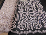 Load image into Gallery viewer, Nude Art Nouveau Sequin Damask Lace Mesh Back  52&quot; Wide || Fabric by the Yard
