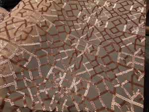 Gold Sacred Geometry Sequin Embroidered 4-Way Stetch Lace 55” Wide || Fabric by the Yard