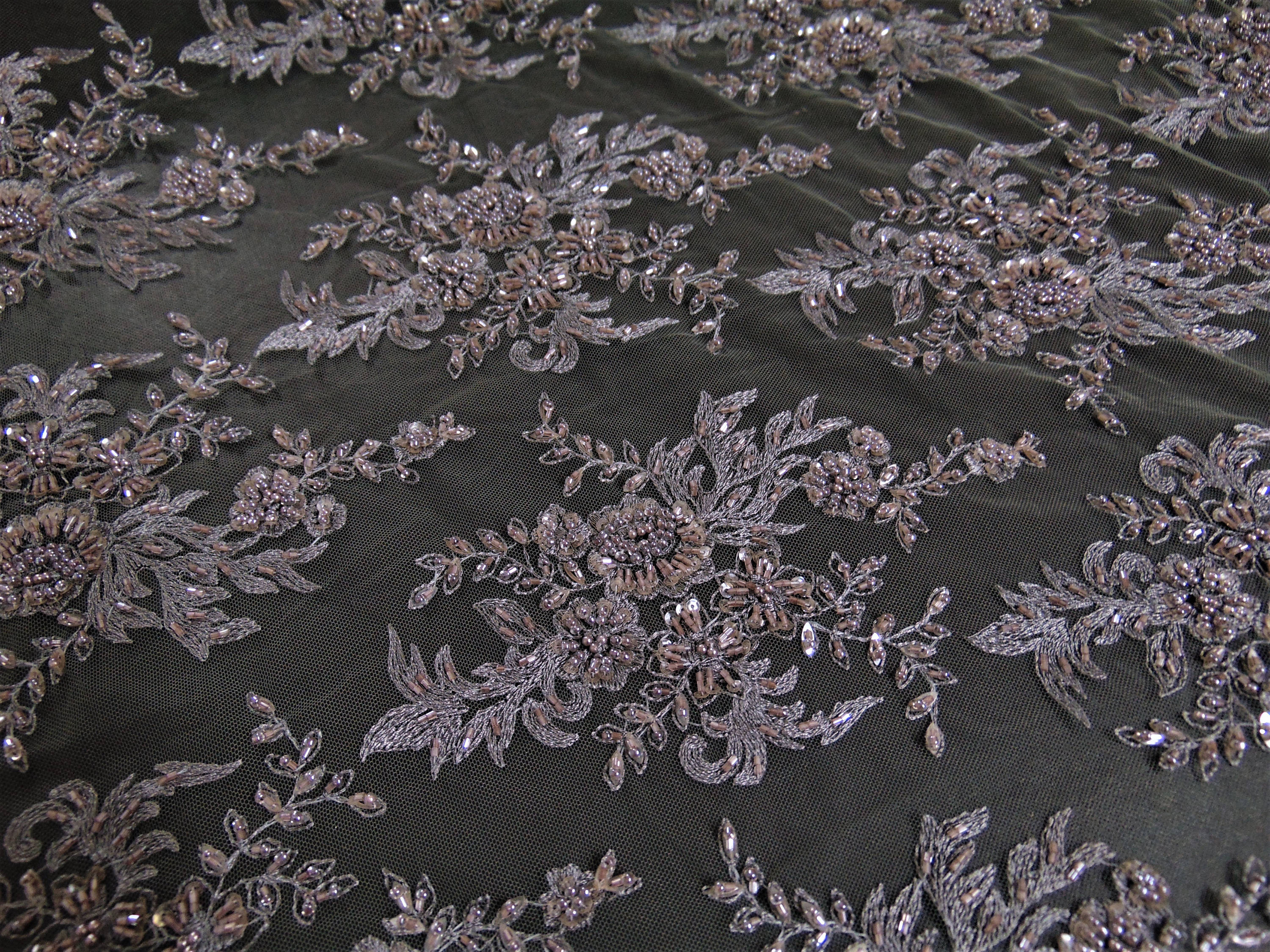 Gray Mauve Scalloped Beaded Edge Hand Lace 51" Wide || Fabric by the Yard