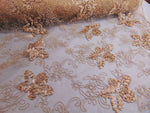 Load image into Gallery viewer, Taupe Floral Ribbon Embroidered Scalloped Edge Tulle Mesh 50&quot; Wide || Fabric by the Yard

