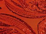 Load image into Gallery viewer, Red Victorian Egg Tulip Sequin Mesh 4-Way Stretch 55” Wide || Fabric by the Yard

