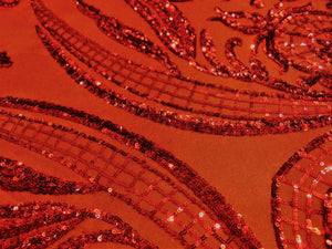 Red Victorian Egg Tulip Sequin Mesh 4-Way Stretch 55” Wide || Fabric by the Yard