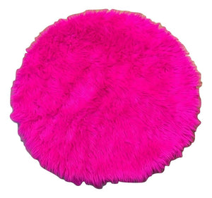 Hot Pink Faux Shaggy Sheepskin Round 3' Diameter Area Rug || Home Decor