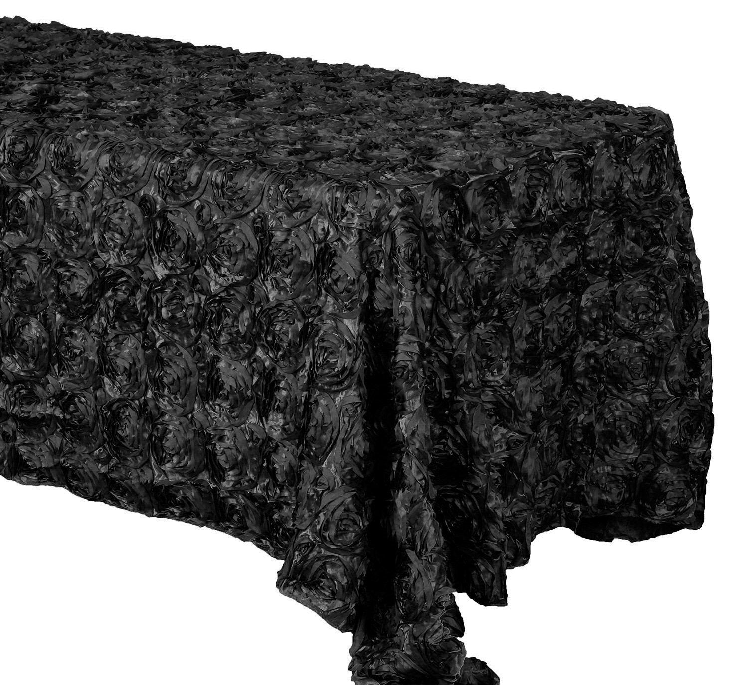 Black Grandiose Rosette Tablecloth || Event Decor