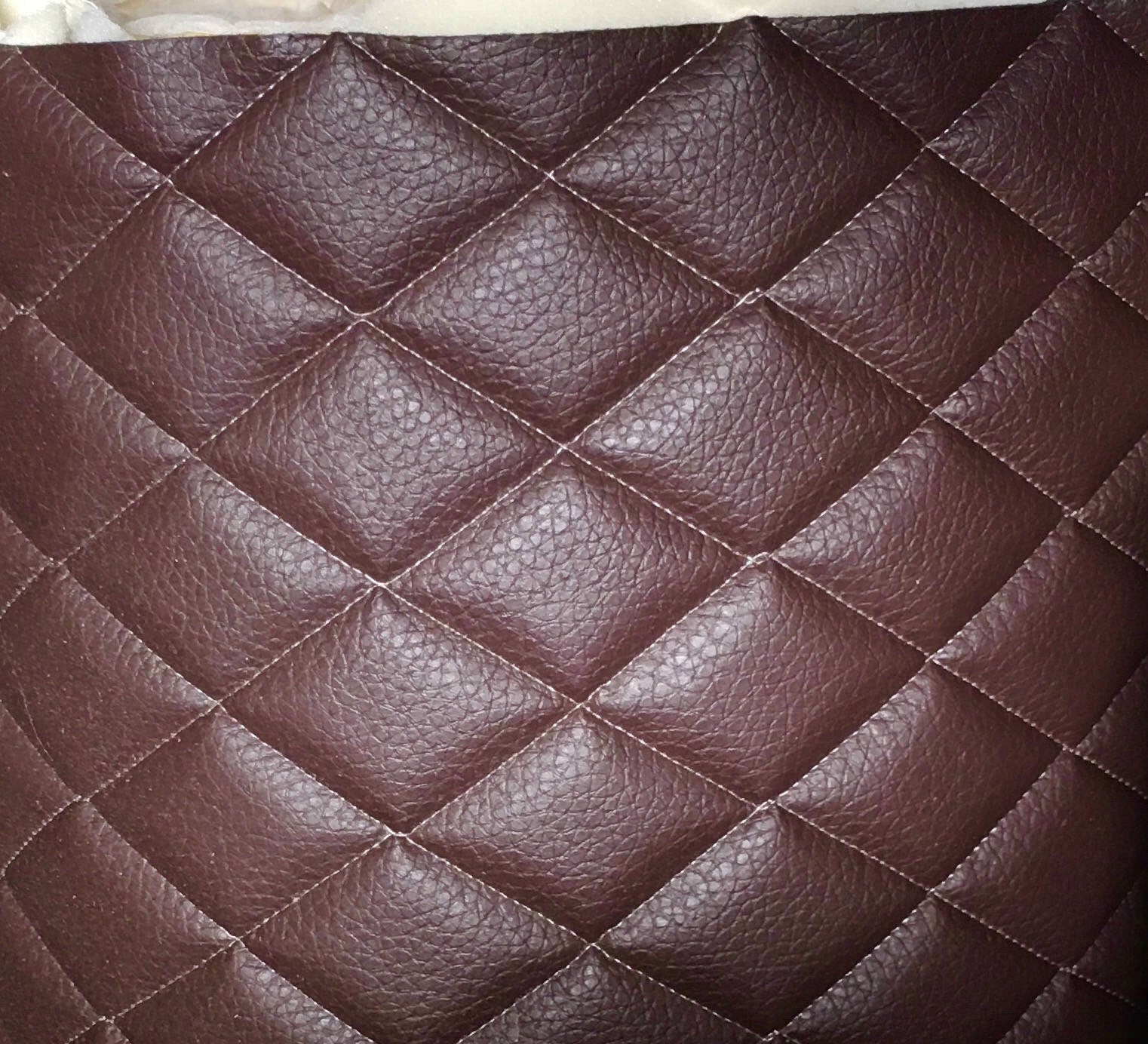 Chocolate Diamond Quilted Faux Leather Vinyl 3/8 Foam Backing 54