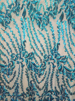 Load image into Gallery viewer, Aqua Blue Nude SUTRA Sequin Stretch Mesh 55&quot; Wide || Fabric by the Yard
