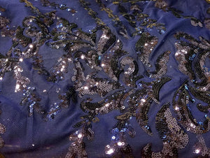 Navy Blue Nude SUTRA Sequin Stretch Mesh 55" Wide || Fabric by the Yard