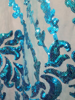 Load image into Gallery viewer, Aqua Blue Nude SUTRA Sequin Stretch Mesh 55&quot; Wide || Fabric by the Yard
