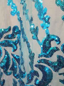 Aqua Blue Nude SUTRA Sequin Stretch Mesh 55" Wide || Fabric by the Yard