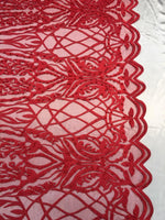 Load image into Gallery viewer, Red Beaded Scallop Edge Lace 52&quot; Wide || Fabric by the Yard
