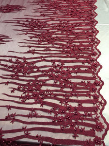 Burgundy Scalloped Beaded Edge Hand Lace 52” Wide || Fabric by the Yard