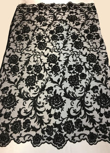 Black Scalloped Beaded Edge Hand Lace 52” Wide || Fabric by the Yard