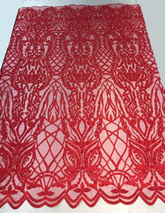 Red Beaded Scallop Edge Lace 52" Wide || Fabric by the Yard