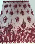 Load image into Gallery viewer, Burgundy Scalloped Beaded Edge Hand Lace 52” Wide || Fabric by the Yard
