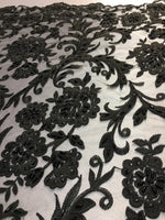Load image into Gallery viewer, Black Scalloped Beaded Edge Hand Lace 52” Wide || Fabric by the Yard
