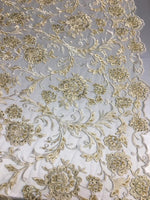Load image into Gallery viewer, Champagne Scalloped Beaded Edge Hand Lace 52” Wide || Fabric by the Yard

