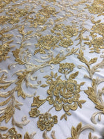 Load image into Gallery viewer, Gold Scalloped Beaded Edge Hand Lace 52” Wide || Fabric by the Yard
