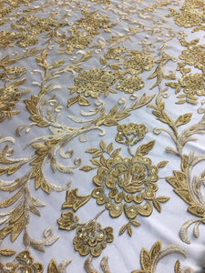 Gold Scalloped Beaded Edge Hand Lace 52” Wide || Fabric by the Yard