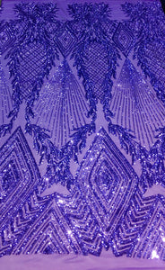 Purple Jewel Big Print Sequin Embroidered 4-Way Stetch Lace 55” Wide || Fabric by the Yard