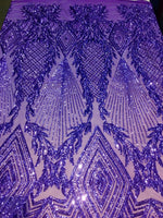 Load image into Gallery viewer, Purple Jewel Big Print Sequin Embroidered 4-Way Stetch Lace 55” Wide || Fabric by the Yard
