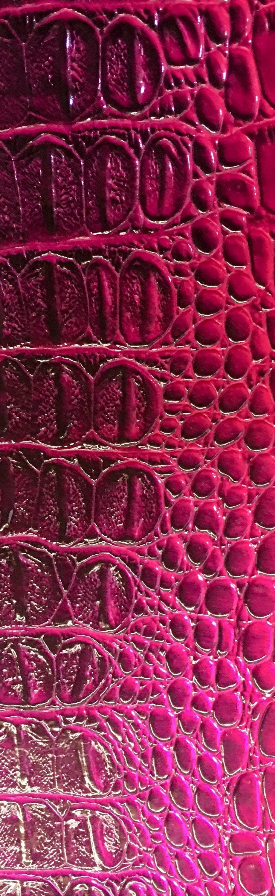 magenta-nile-crocodile-embossed-faux-leather-vinyl-55-wide-upholstery-fabric-by-the-yard