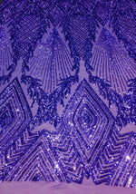 Load image into Gallery viewer, Purple Jewel Big Print Sequin Embroidered 4-Way Stetch Lace 55” Wide || Fabric by the Yard
