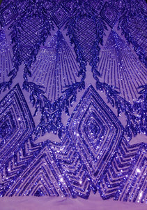 Purple Jewel Big Print Sequin Embroidered 4-Way Stetch Lace 55” Wide || Fabric by the Yard