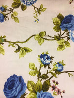 Load image into Gallery viewer, Blue Garden Flower White Poly Cotton 60” Wide || Fabric by the Yard
